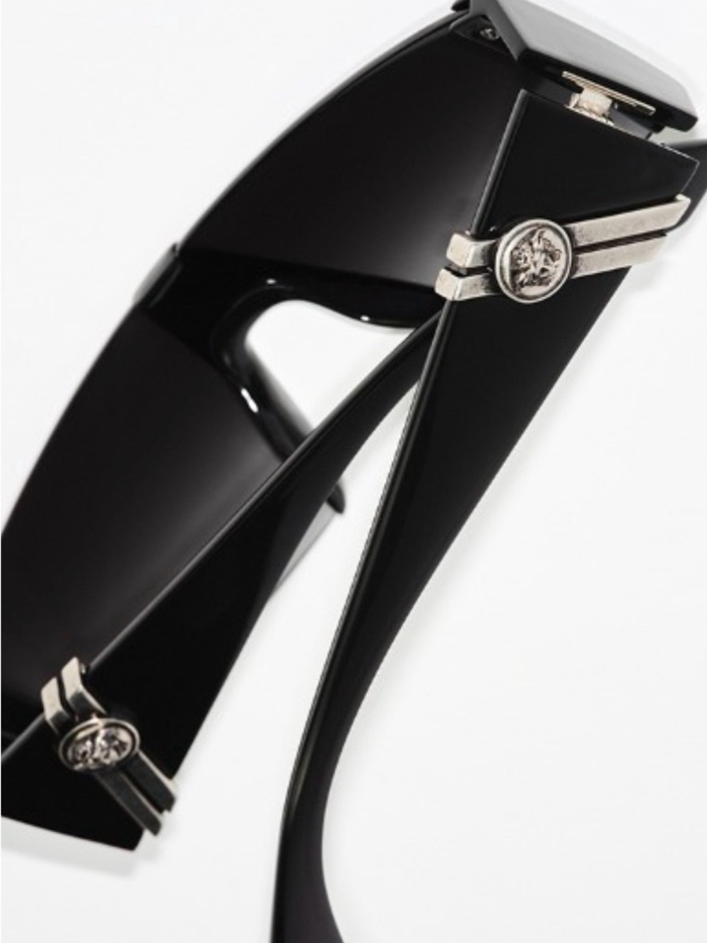 Versace Black Sunglasses with Silver Medallion Accents